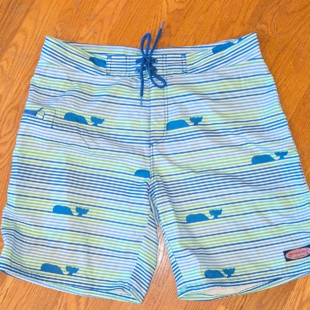 Vineyard Vines Blue and Green Striped Shorts